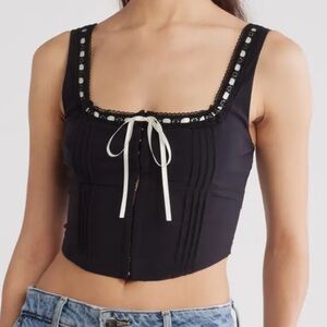 Blu Pepper Black Front Tie Lace Corset Tank Top